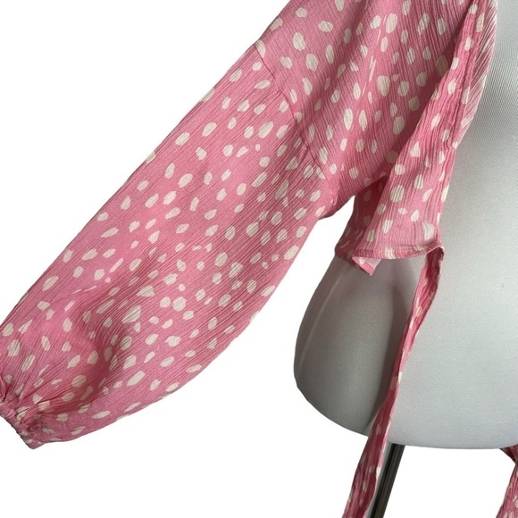 Anthropologie Womens Polka Dot Tie Front Crop Kimono Top One Size Pink White NWT - Picture 7 of 13